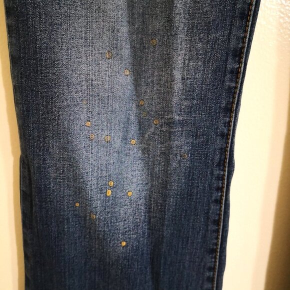 Fabulosity High Rise Stretch Flare Jeans Golden Polka Dot Print Detail Size 9 - Picture 4 of 7